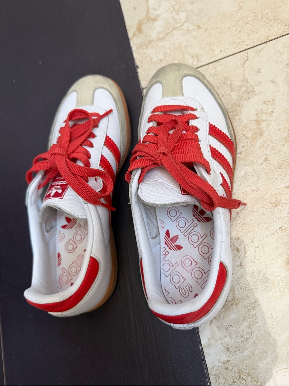 adidas Kids White and Red Retro Stripe Sneakers
